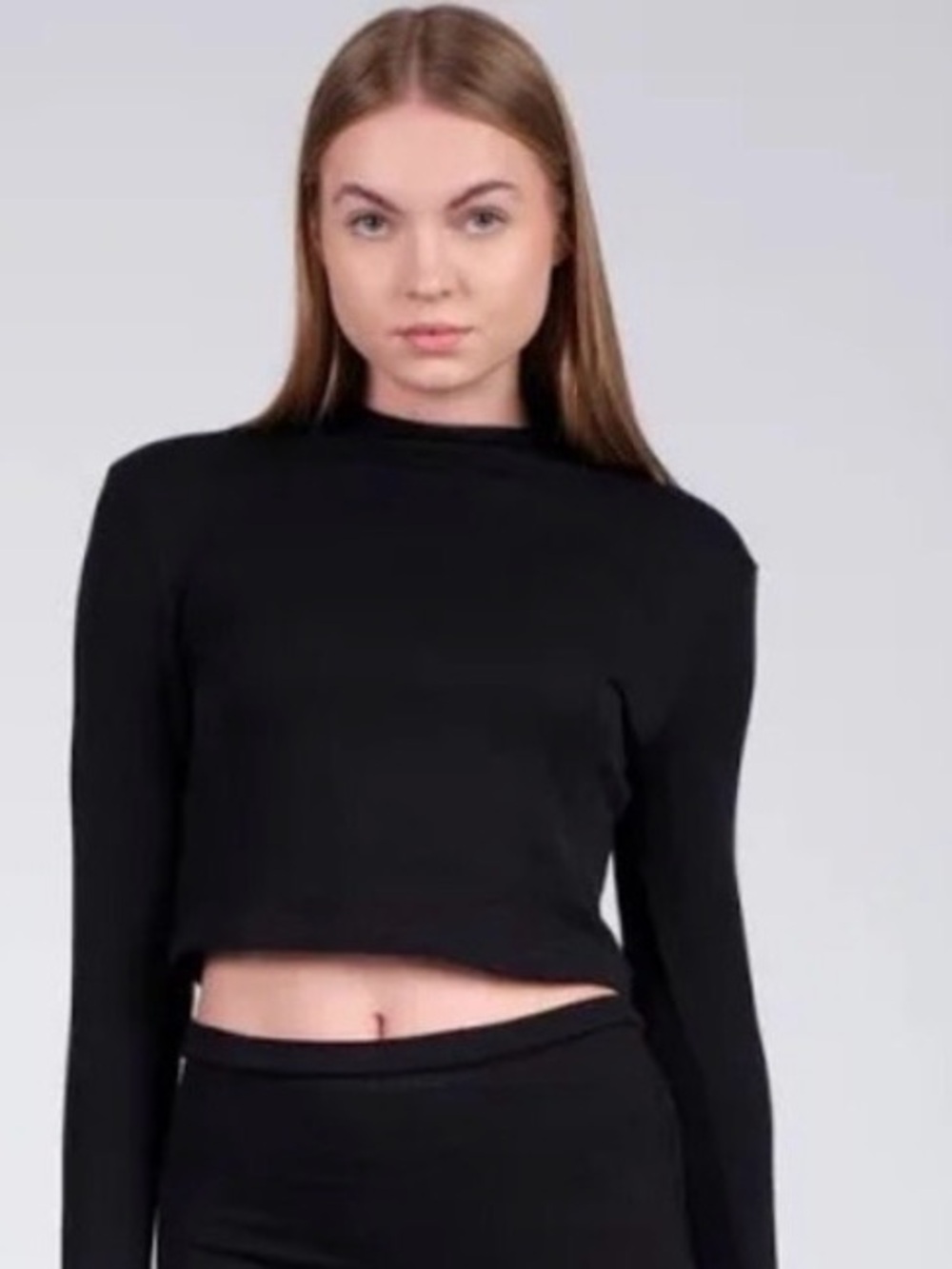 SEEK THE LABEL Black Ribbed Mock Neck Crop Top size Med